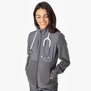 FIGS Fleece Zip-Up Scrub Women’s Jacket in Gray | Size XS